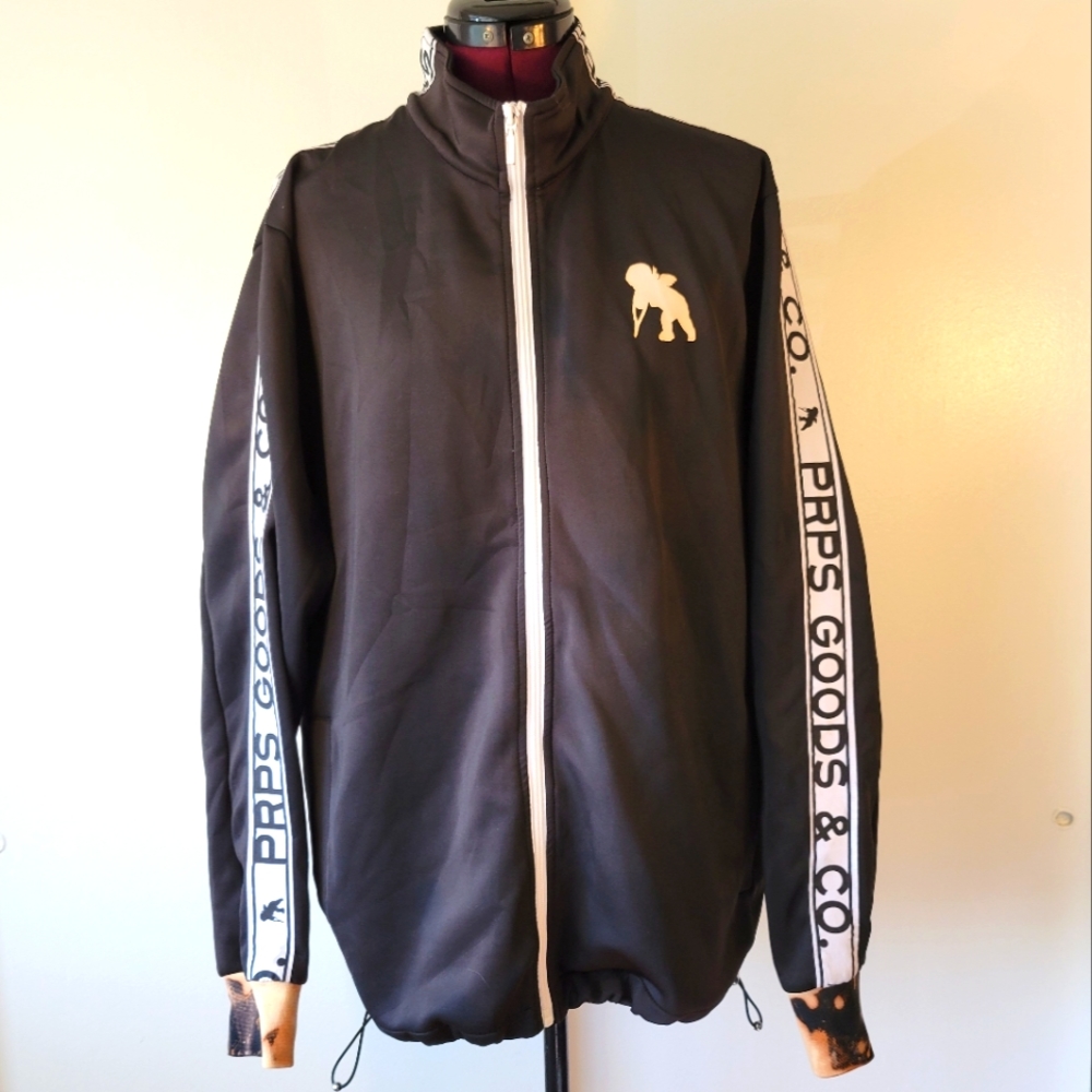 PRPS mens large black brunson logo Spell out ribbon down sleeves full zip